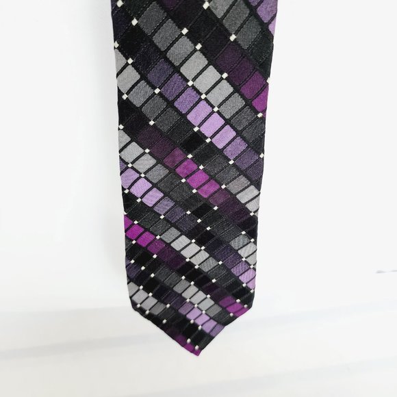 Kenneth Cole Reaction Men's Necktie 100% Silk Multicolor Rectangle/Dots Design - Picture 3 of 10